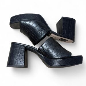 Dolce Vita Black Croc Block Heel Sandals | Square Toe Y2K Slides Sz 10